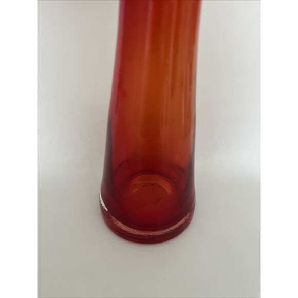 Tall Hand blown MCM Swung Vase Ombre Red Orange Art Glass Amberina 13.5” Fluted - Picture 4 of 11